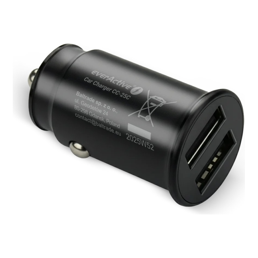 Car charger 2 X USB 12W black + USB-C cable 1m – 5