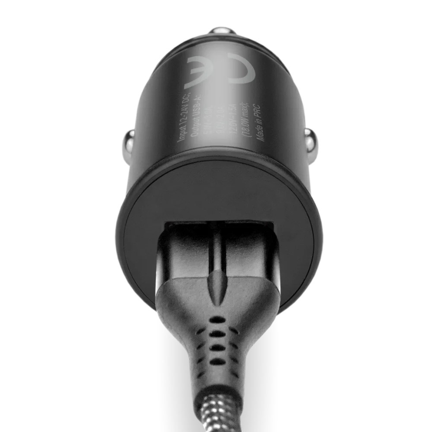 Automobilinis įkroviklis 1 X USB QC3.0 18W juodas + USB-C laidas 1m – 5