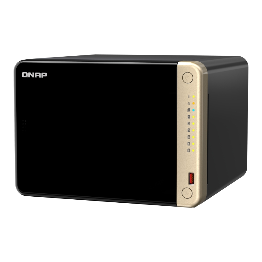 QNAP TS-664 NAS Tower Intel® Celeron® N5095 8 GB DDR4 0 TB QNAP QTS Musta, Pronssi – 5
