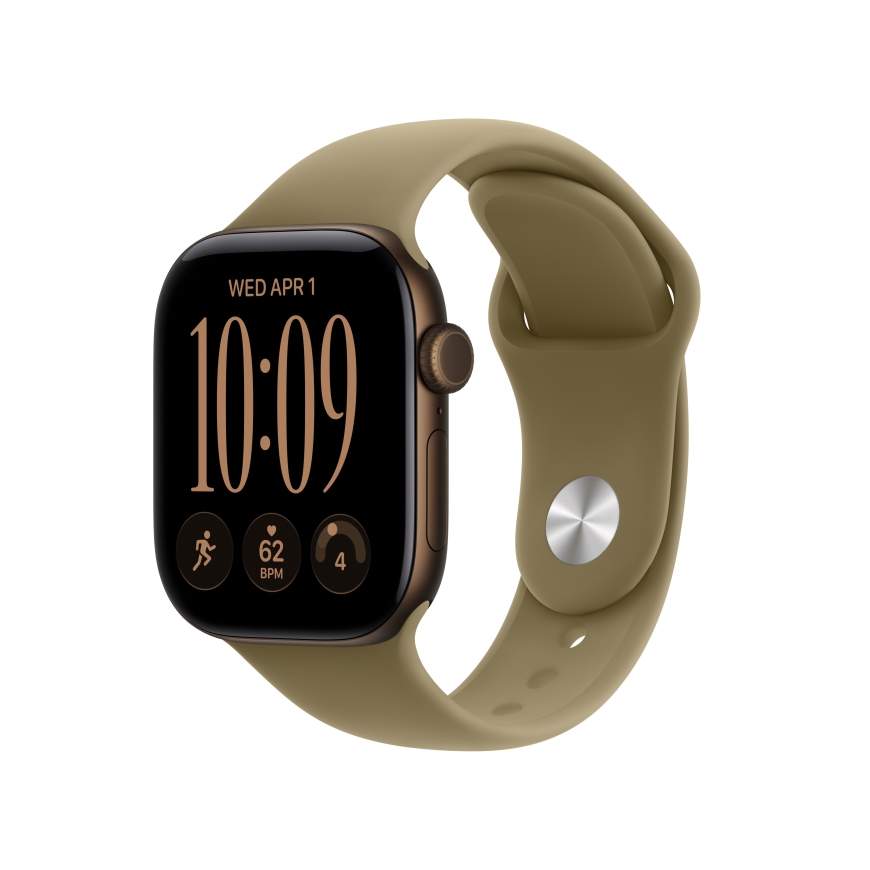 Apple Watch Series 12 (GPS) 42 mm dark bronze aluminum case and olive green sport band, S/M