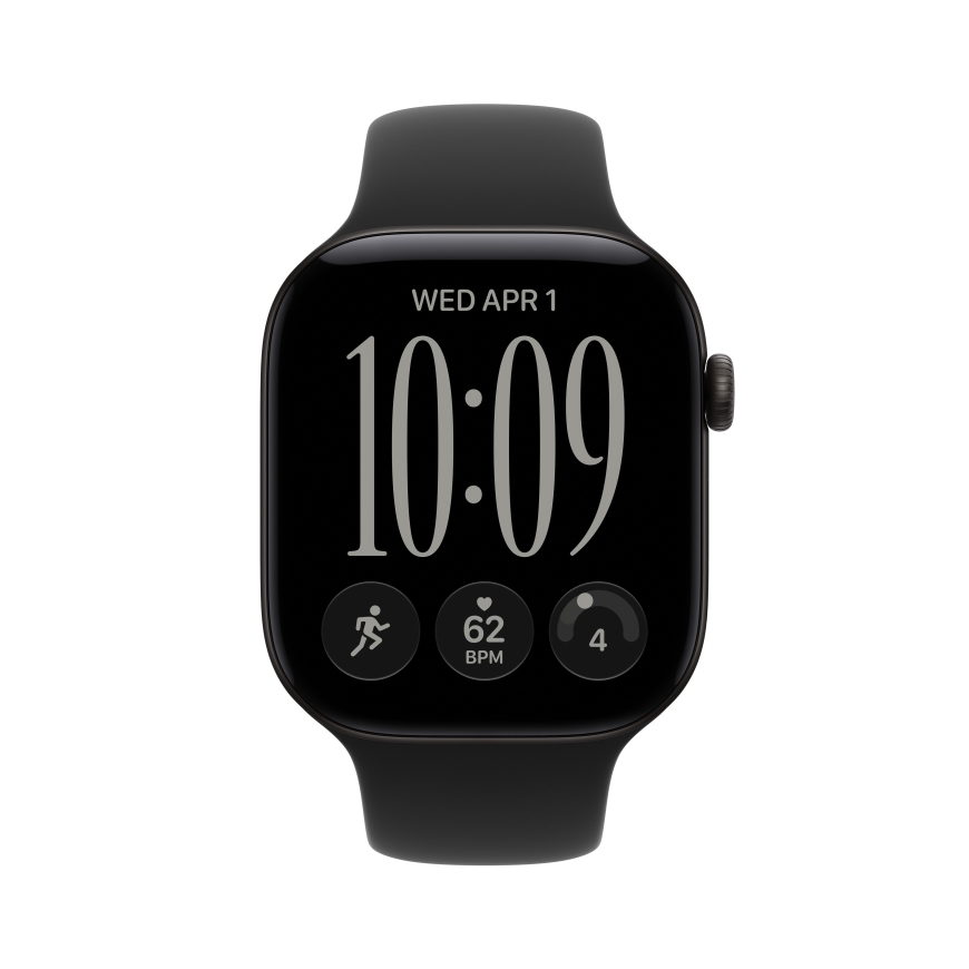 Apple Watch Series 12 (GPS) 46 mm juodas aliuminio korpusas ir juodas sportinis dirželis, M/L – 2
