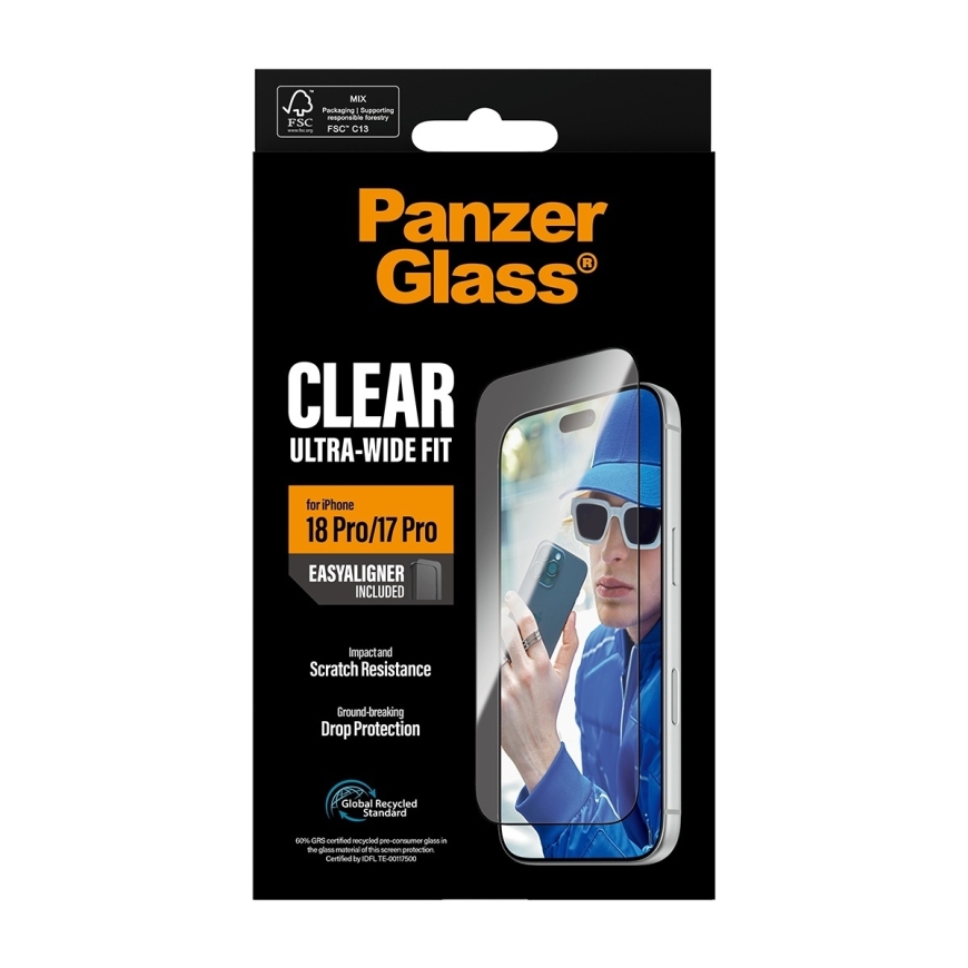 PanzerGlass Ultra-Wide Fit EasyAligner screen protector, iPhone 18 / 17 Pro – 3