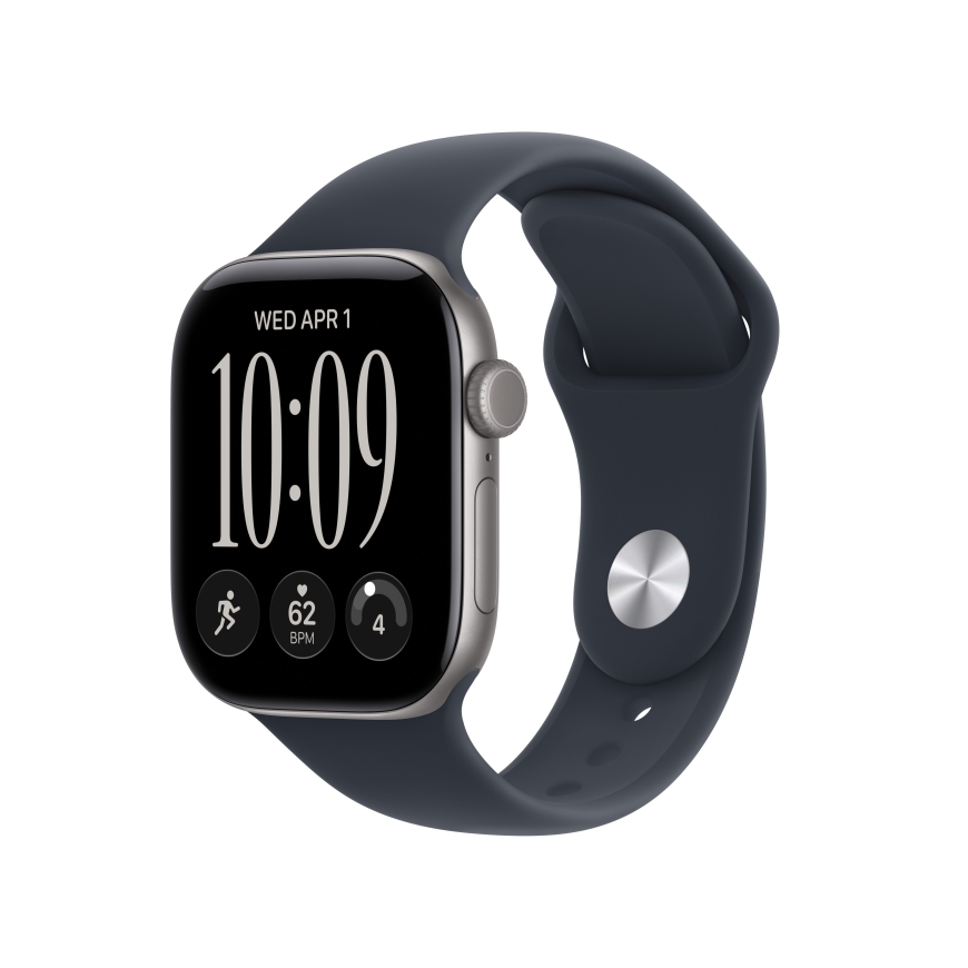 Apple Watch Series 12 (GPS) 42 мм корпус из звездного серого алюминия и черно-синяя спортивная ремешка, S/M