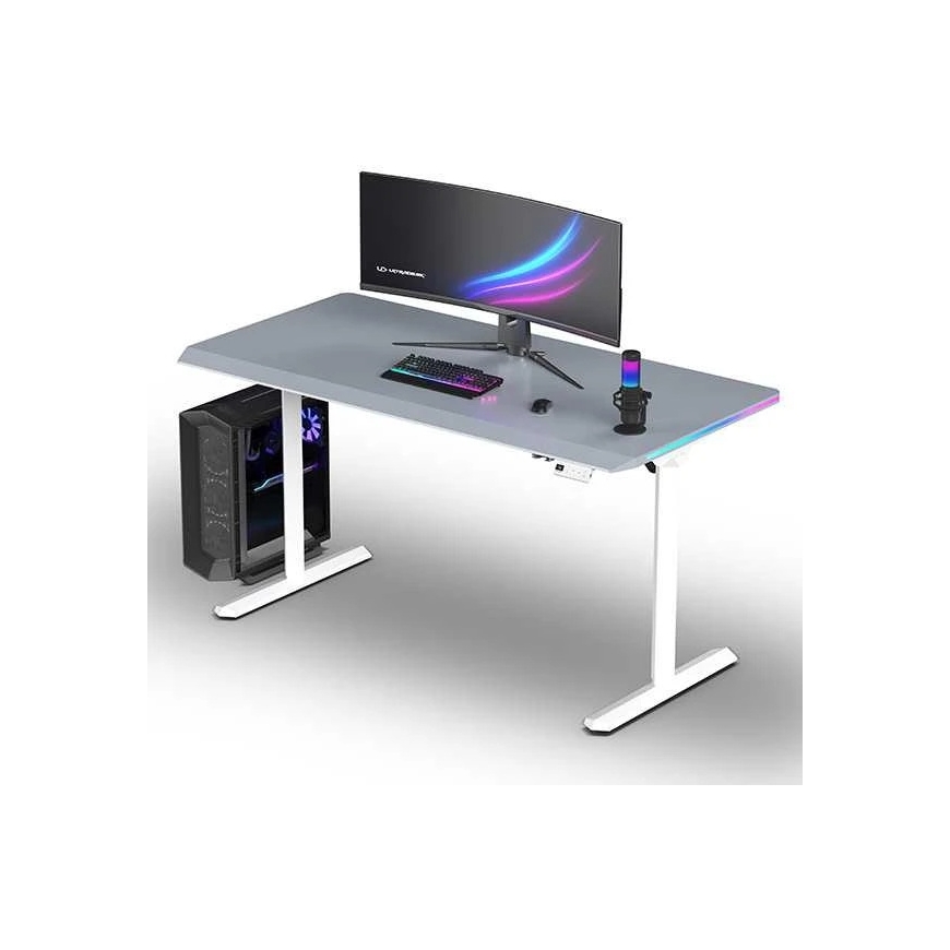 ULTRADESK Gaming Desk QUEST, 140x70cm, 72-120cm, white and pink