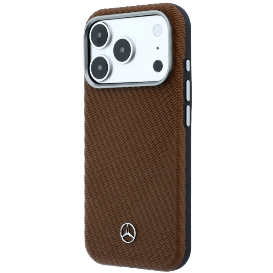 Mercedes ādas pusgriezums ar koka efektu un MagSafe iPhone 18 Pro Max / 17 Pro Max - Brūns – 3