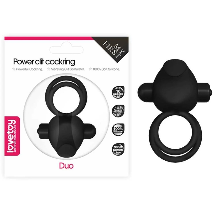 Lovetoy Silicone Penis Ring "Power Clit Duo" - Black – 2