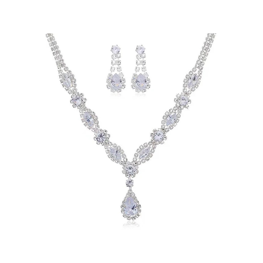 Troli Elegantsete kristallidega ehtekomplekt (kaelakee, kõrvarõngad)