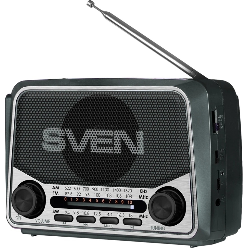 Skaļrunis SVEN SRP-150, pelēks (3W, Bluetooth, FM/AM/SW, USB, Micro SD, lukturis, akumulators)