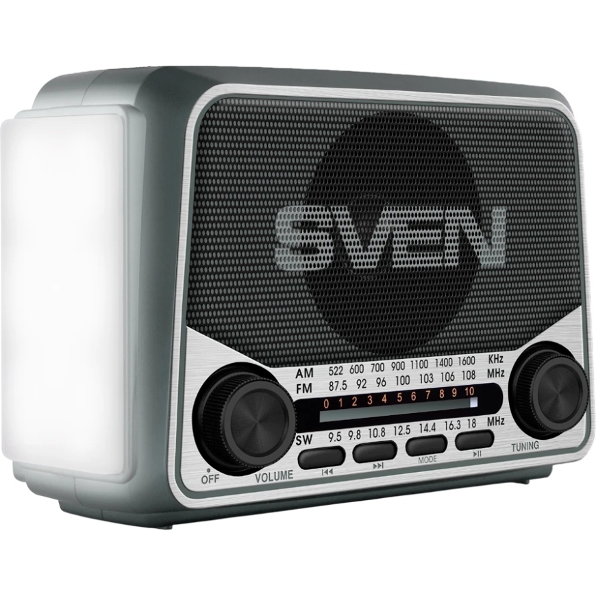 Speaker SVEN SRP-150, gray (3W, Bluetooth, FM/AM/SW, USB, Micro SD, flashlight, battery) – 3