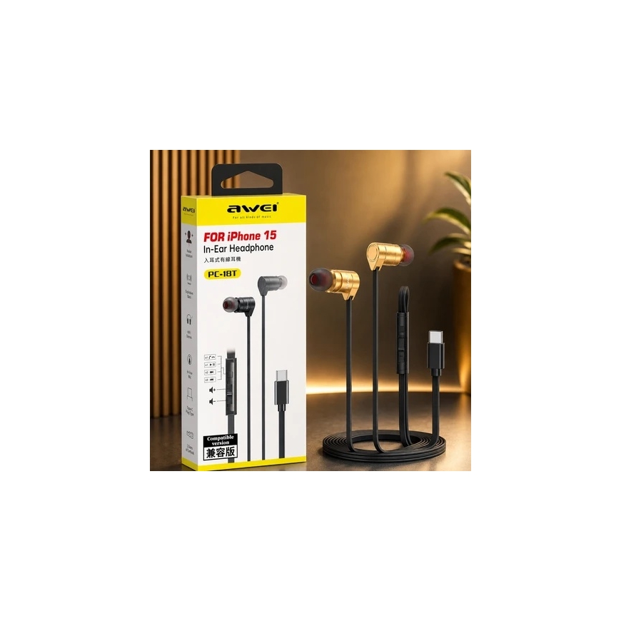 Наушники-вкладыши, AWEI PC-18T USB-C, золотые – 2