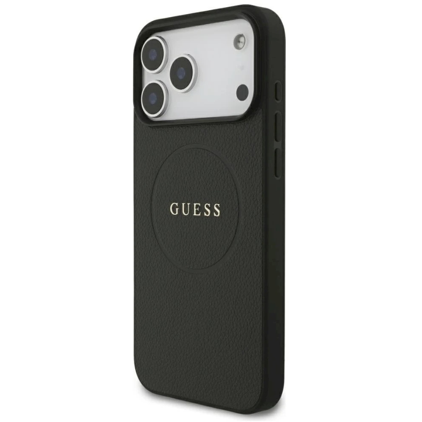 Guess Grained Gold Ring MagSafe -kuori iPhone 18 Pro Max / 17 Pro Max - musta – 3