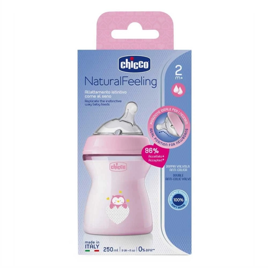Chicco Muovinen pullo NaturalFeeling Vaaleanpunainen 250ml 2m+ – 4