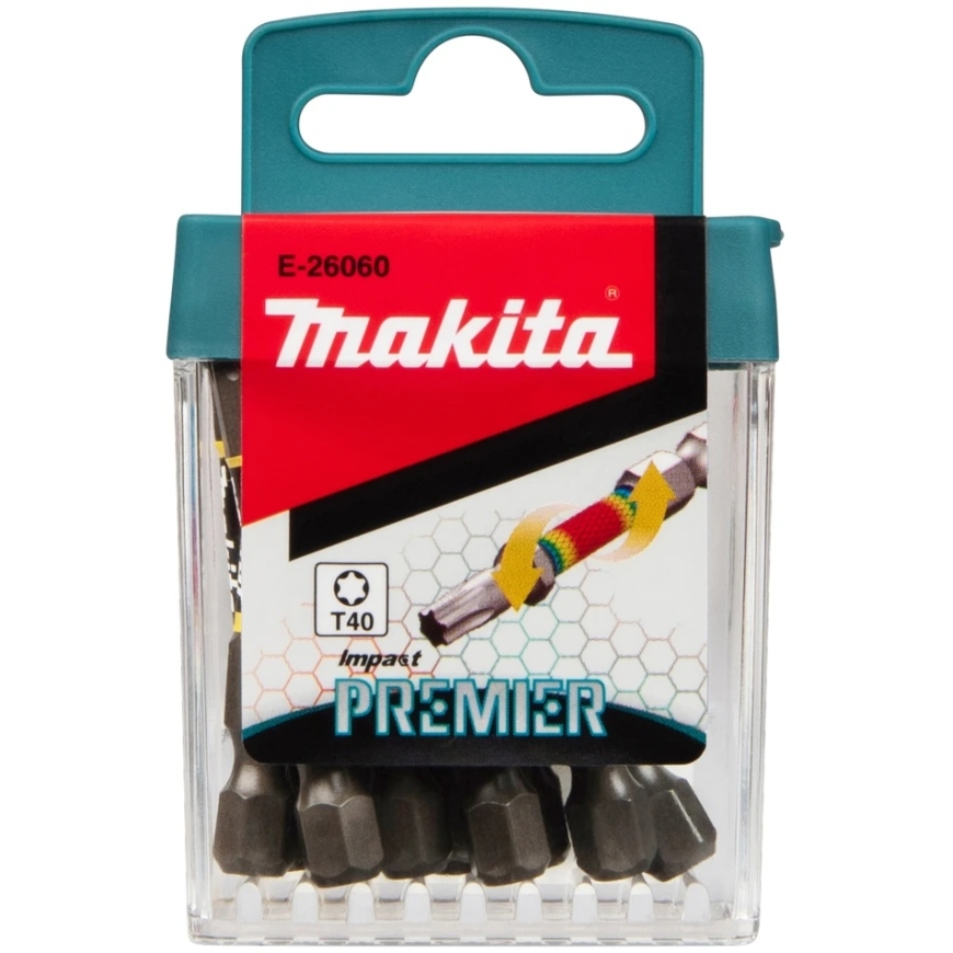 Makita E-Type Torx Bits Impact PREMIER T40x50mm 10pcs E-26060 T40 • 50 mm • 1/4" • 10 pcs