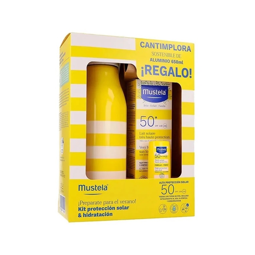 Набор Mustela Солнцезащитное молоко Spf50+ 100мл 3 предмета