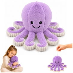 Lean Toys Pliušinis aštuonkojis su tampriais čiuptuvais, violetinis, 30 x 20 x 20 cm