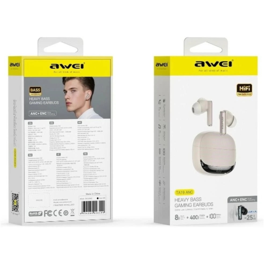 AWEI TA19 ANC Bluetooth 6.0 TWS Bezvadu Austiņas + Lādēšanas Kaste Smilšu Krāsā – 3
