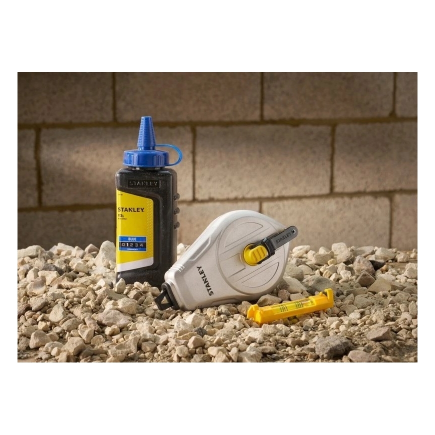 Marking rope, aluminum casing, 30 m, with blue chalk and level, Stanley [STHT47111-0]