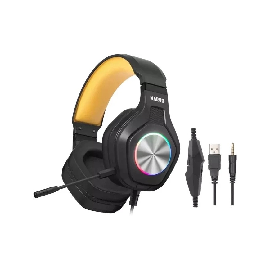 Marvo Pulz 80W Traadita mängu RGB kõrvaklappid | 3.5mm | Must – 3
