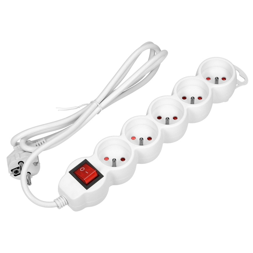 Orno Extension Lead 5 sockets power strip 2P+Z, with switch, 3m H05VV-F 3x1.5mm2, Imax16A, flat plug, white