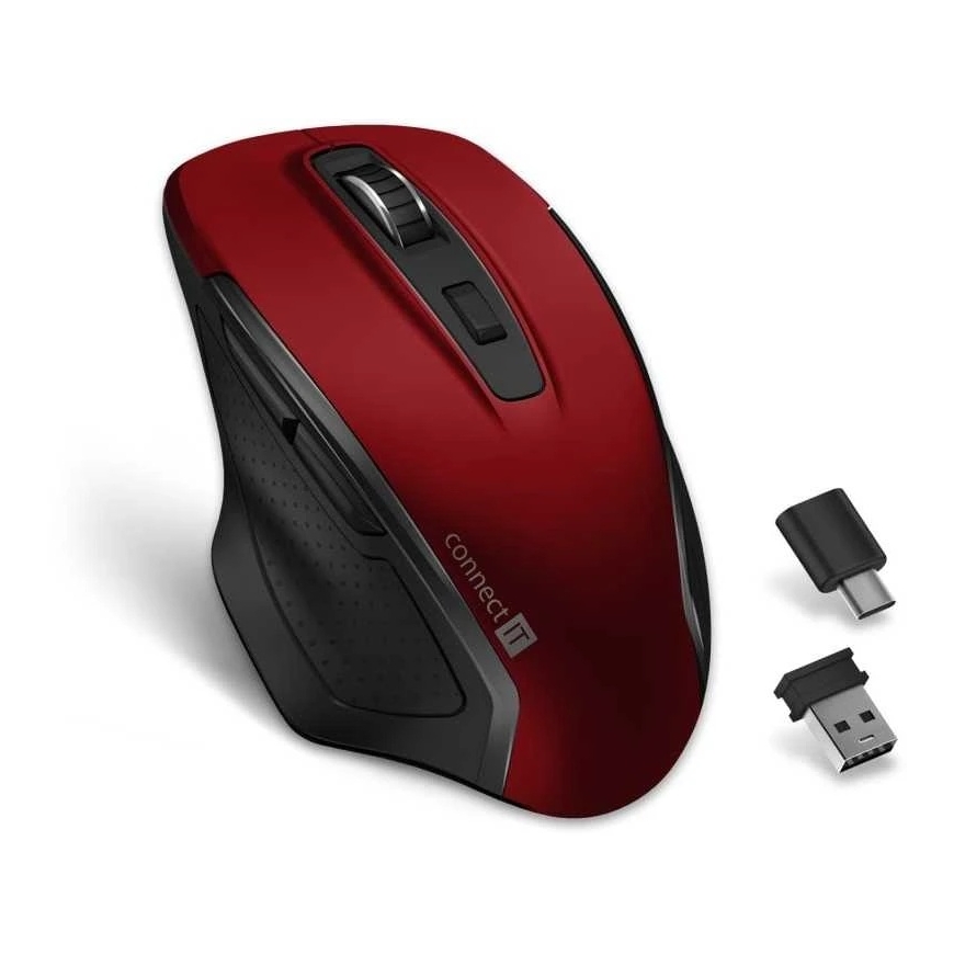 CONNECT IT kaksoislangaton "SmartSwitch" hiiri, USB-A + C, punainen