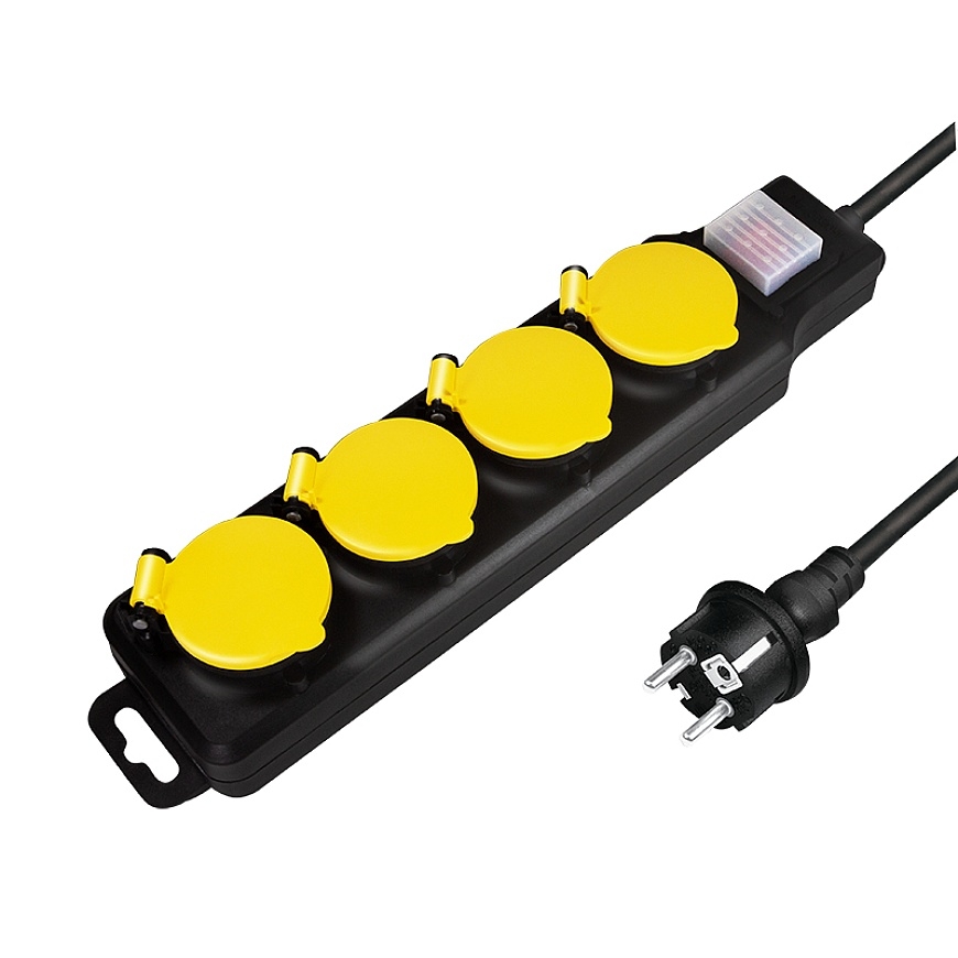 LogiLink LPS254 pikendusjuhe 1,5 m 4 vahelduvvoolu kontakt Hooneväline Must, Kollane