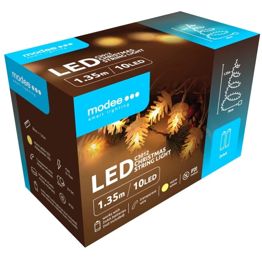 LED lambid - Modee ML-C3012 kota garland, 1,35 m, 10 LED, soe valge – 3