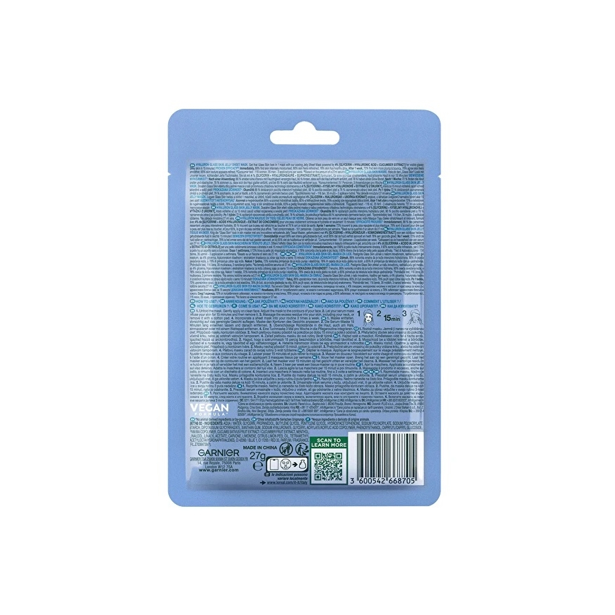 Garnier Hialuronskābes stikla ādas želejas sejas masks 27 g – 2