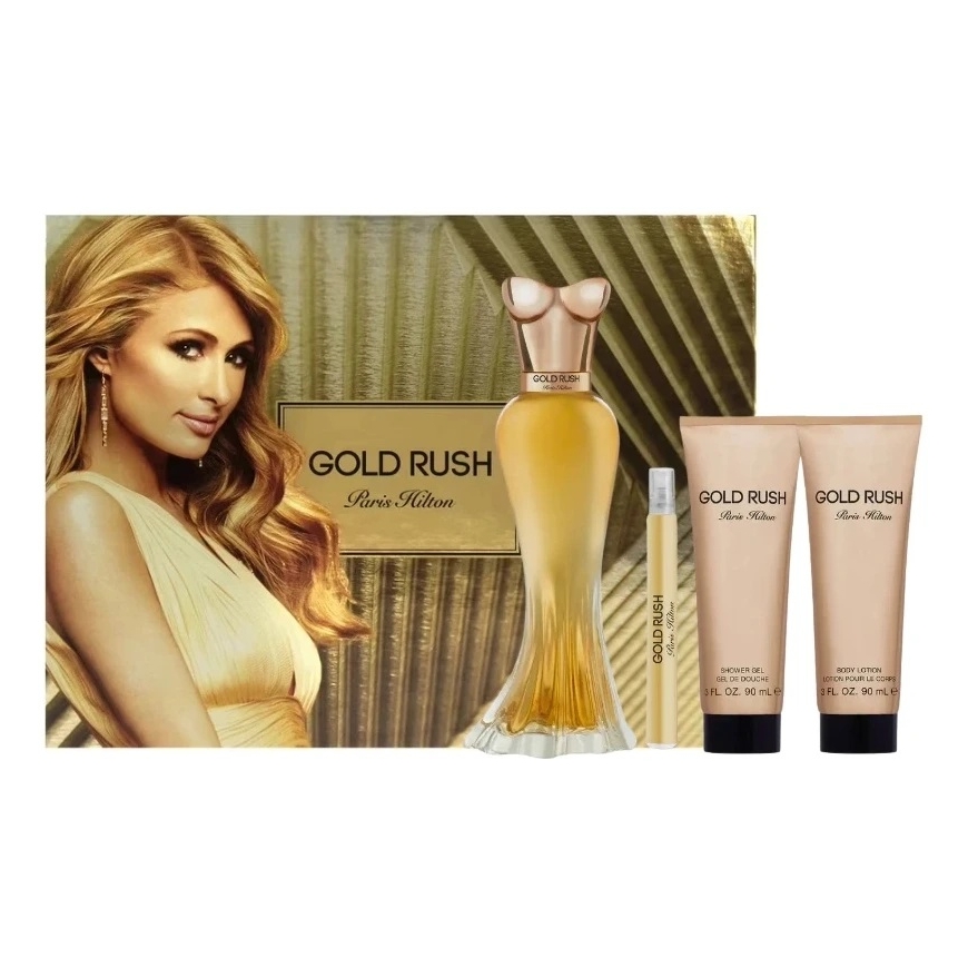 Paris Hilton Gold Rush komplekt: lõhnasprei 100 ml + lõhnasprei 10 ml + kehaväävel 90 ml + dušigeel 90 ml