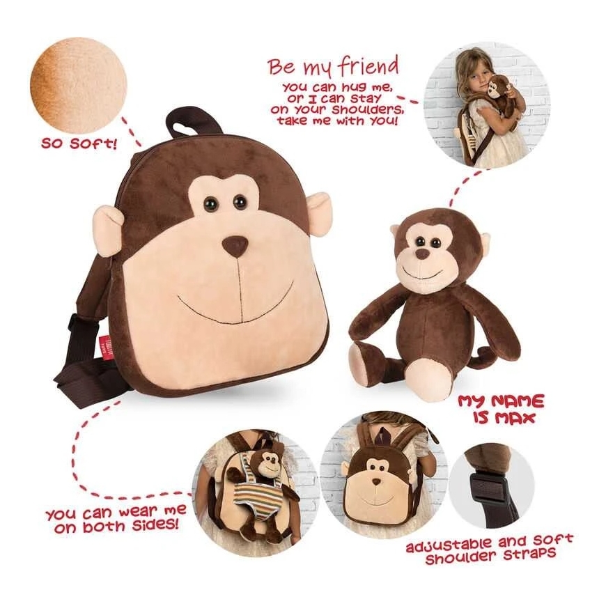 Perletti Max Monkey pööratav seljakott koos pehme mänguasjaga 25 cm – 3