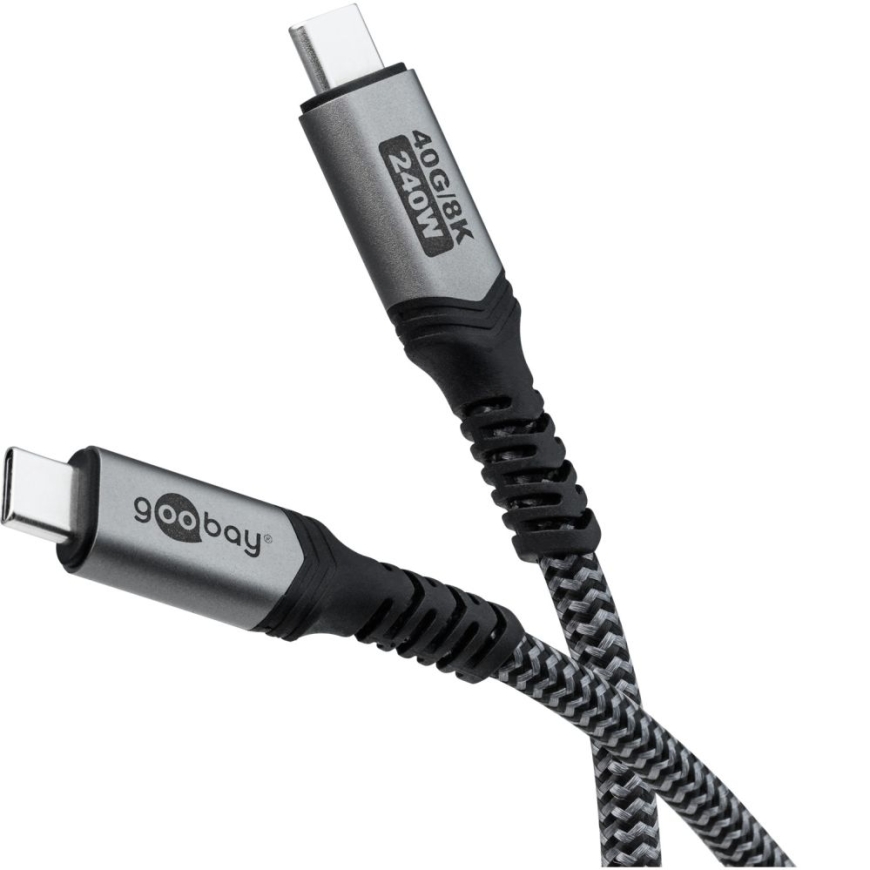 USB-C-kaapeli, USB4, 1,8 m, musta, hopea