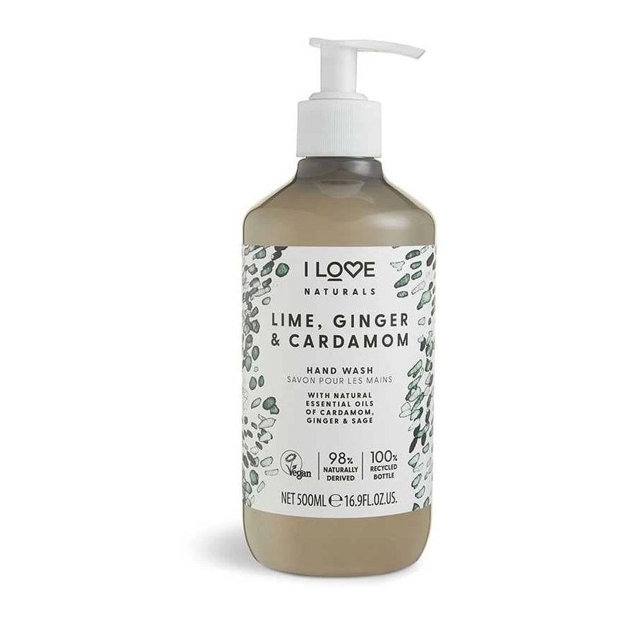 „I Love Naturals Collection“ attīrošais šķidrais ziepes rokām ar laimu, ingveru un kardamonu, 500 ml