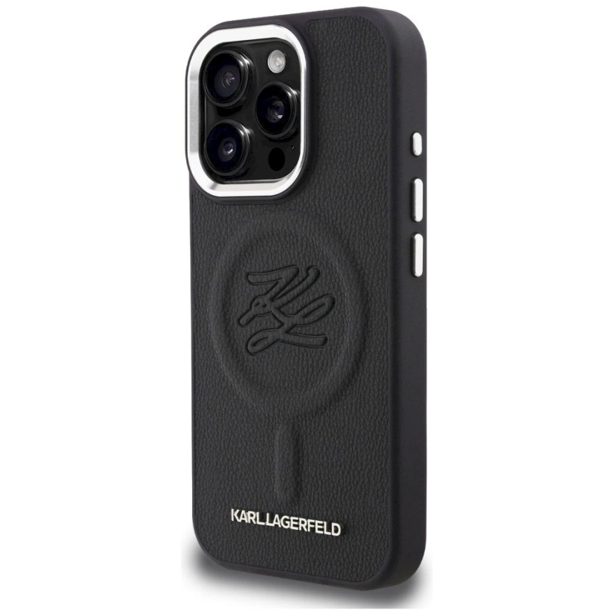 Karl Lagerfeldi "MagSafe" kaitsed initsiaalide ja metalllogo jaoks "iPhone 16 Pro" – Must – 3