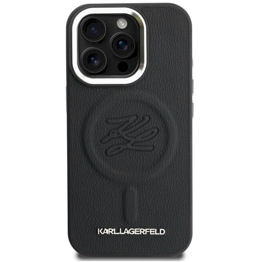 Karl Lagerfeldi "MagSafe" kaitsed initsiaalide ja metalllogo jaoks "iPhone 16 Pro" – Must – 4