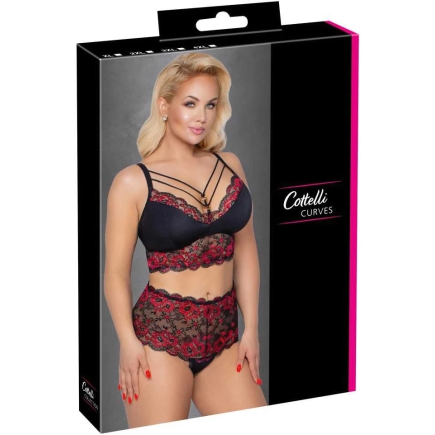 Cottelli Curves Bra and Briefs black/red 2XL