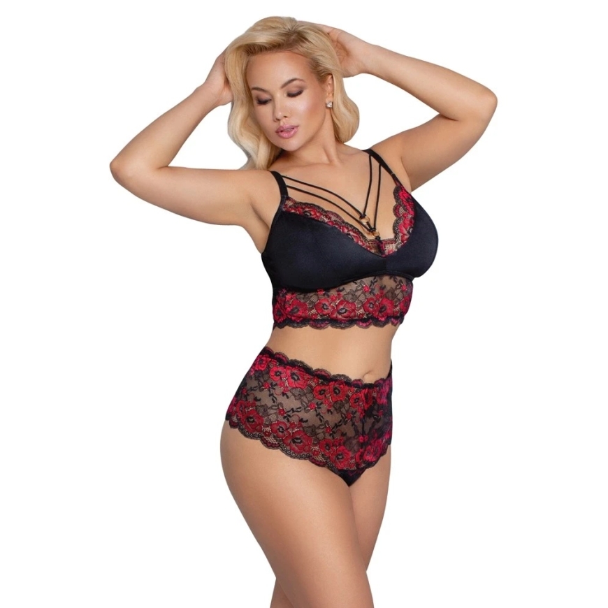 Cottelli Curves Bra and Briefs juodas/red 2XL – 2