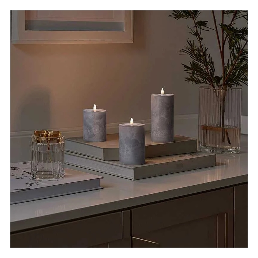 "Solight" LED-kynttiläsarja ajastimella, 3 kynttilää, 10/13/15 cm, harmaa, 2xAA – 2
