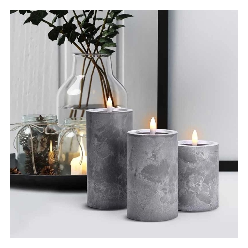 "Solight" LED Candle Set with Timer, 3 Candles, 10/13/15 cm, Grey, 2xAA – 3