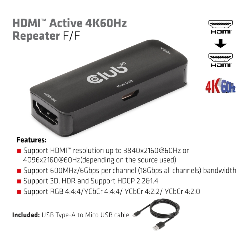 CLUB3D CAC-1307 AV-pikendus AV repiiter Must – 3
