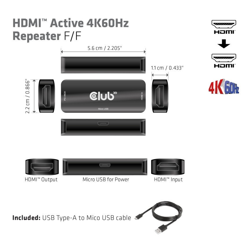 CLUB3D CAC-1307 АВ удлинитель АВ повторитель Черный – 4