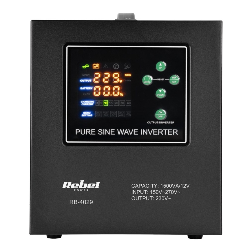Rebel POWER-1500-LFP4 avārijas jaudas padeve – tīras sinusveida invertors ar 12V uzlādes funkciju, 230V, 1500VA/1050W – 2