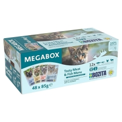 BOZITA mėsos gabaliukai padaže Mega Box - šlapias kačių maistas - 48x85g