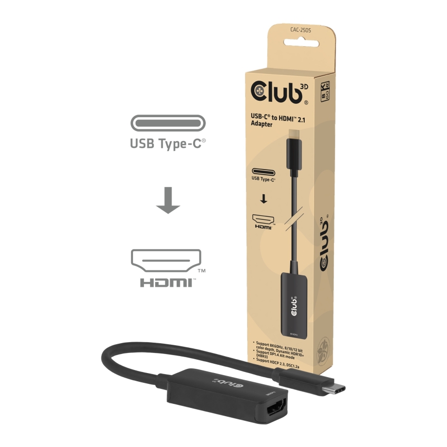 CLUB3D CAC-2505 видео кабель адаптер 0,12 m USB Type-C HDMI + USB Черный