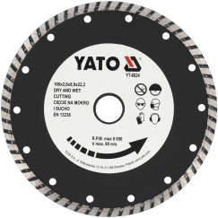 Diamantpõhjaline lõikeplaat (niiske ja kuiva lõikamise jaoks) TURBO Yato | d-180x2,8x22,2mm