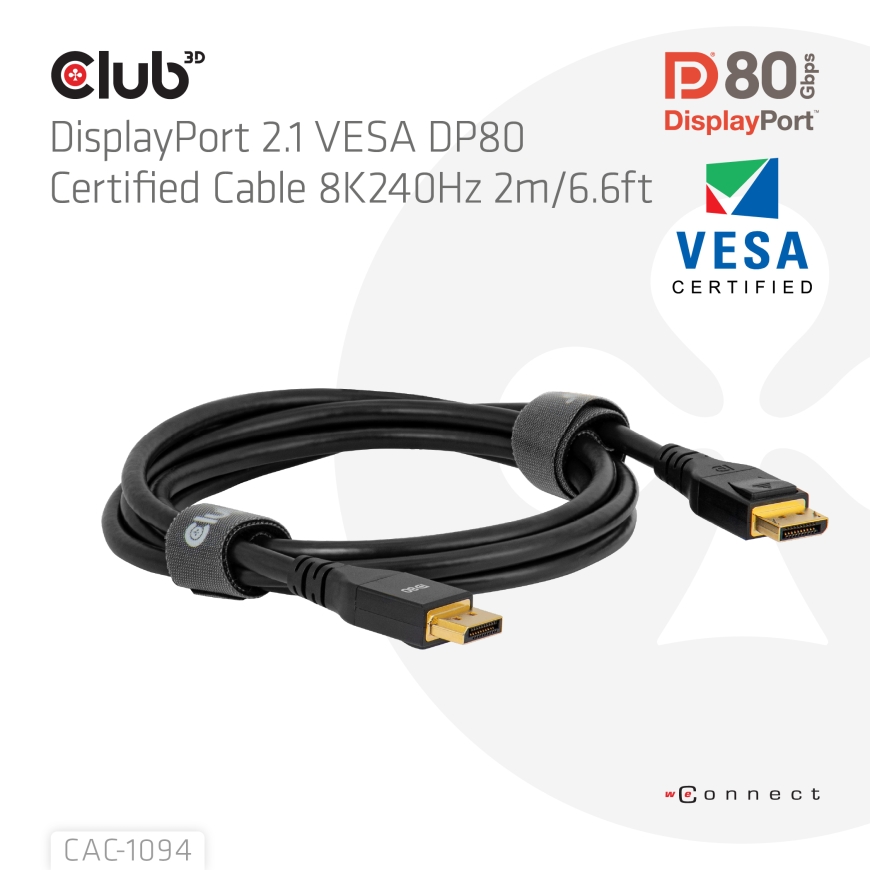 CLUB3D DisplayPort™ 2.1 VESA DP80 Certified Cable 8K240Hz 2m/6.56ft – 3