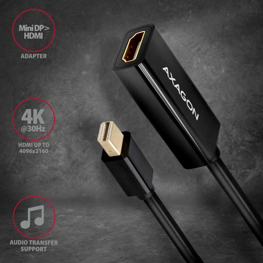 Axagon RVDM-HI14N vaizdo kabelio adapteris 0,15 m Mini DisplayPort HDMI Juoda – 2