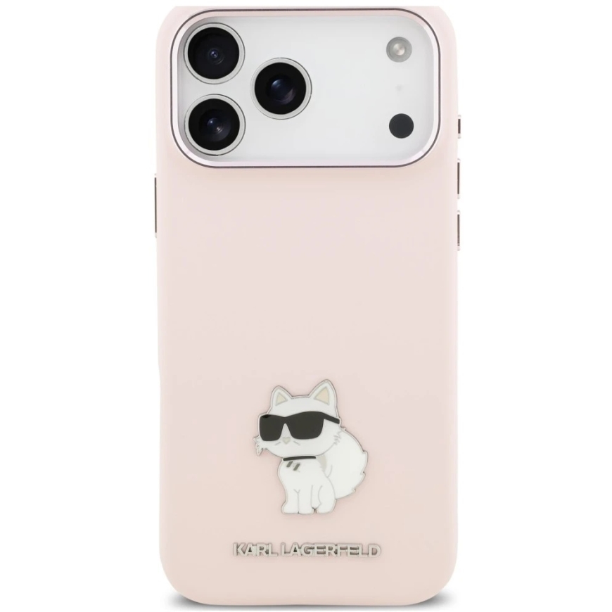Karl Lagerfeld Silicone Choupette Metal Pin Case for iPhone 18 Pro Max / 17 Pro Max Pink – 3