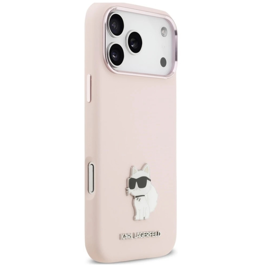 Dėklas Karl Lagerfeld Silicone Choupette Metal Pin do iPhone 18 Pro Max / 17 Pro Max rožinė – 4