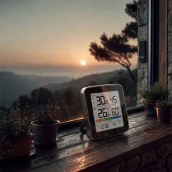 "GreenBlue" wireless weather station, temperature + humidity input/output, clock + alarm + date, °C / °F, up to 60 m, black, GB1
