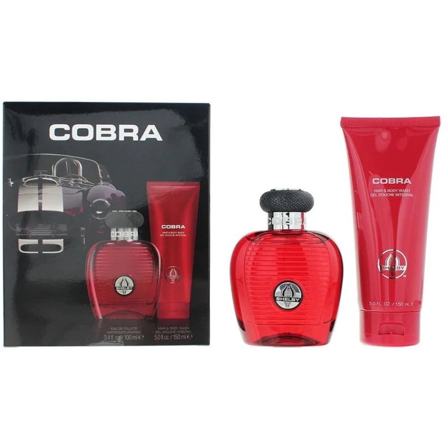 Carroll Shelby Set: Red Cobra 2-in-1 Shower Gel and Shampoo, 150 ml + Red Cobra Eau de Toilette for Men, 100 ml – 2