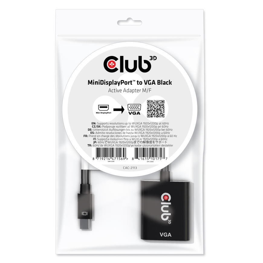 CLUB3D CAC-2113 видео кабель адаптер 0,228 m Mini Displayport VGA Черный